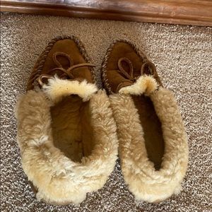 Tan and light tan moccasins